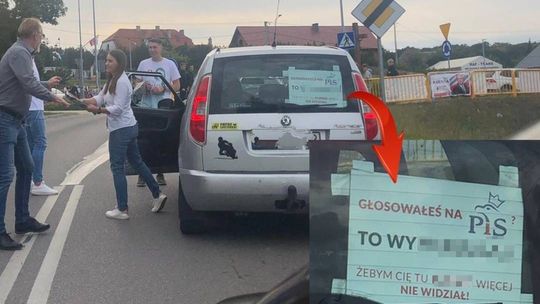 Agnieszka Pomaska [nl] przy samochodzie z obraźliwymi dla PiS hasłami - zaprzecza, [nl] by z niego korzystała
