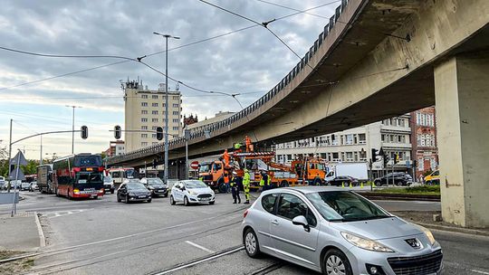 zerwanie trakcji tramwajowej w Gdańsku, ul. Okopowo w Gdańsku - zerwana trakcja tramwajowa