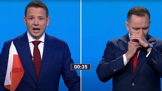 Karol Nawrocki i snus podczas debaty prezydenckiej 2025 z Rafałem Trzaskowskim