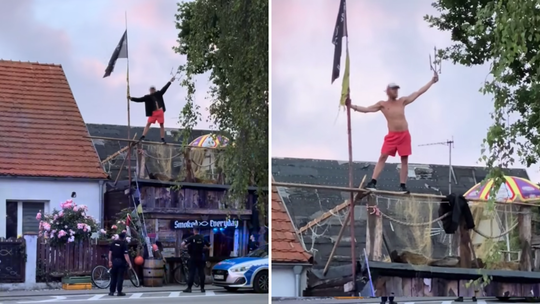 "Jo sem netoperek!" – pijany turysta z Helu wspiął się na dach i krzyczał, że jest Batmanem