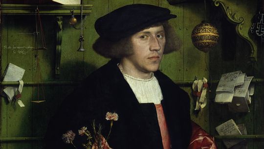 Hans Holbein Młodszy, Portret kupca gdańskiego Georga Giesego w kantorze hanzeatyckim w Londynie w 1532 r.,