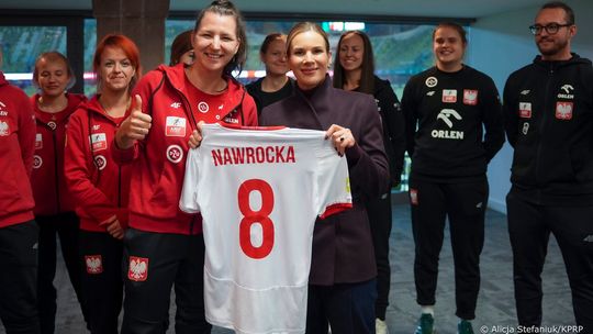 Marta Nawrocka na meczu Polska - Holandia na Polsat Plus Arenie Gdańsk