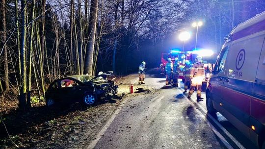Poważny wypadek w Egiertowie. Ranny mężczyzna nie miał uprawnień do kierowania samochodem!