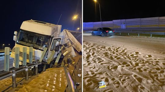 Wypadek na A1! Wywróciła się ciężarówka ze zbożem