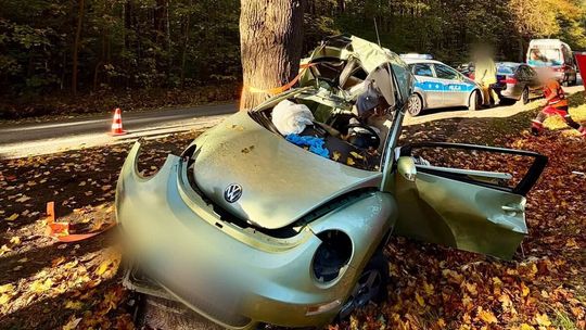 Wypadek śmiertelny na trasie między Bolszewem a Górą. Kierowca uderzył w drzewo
