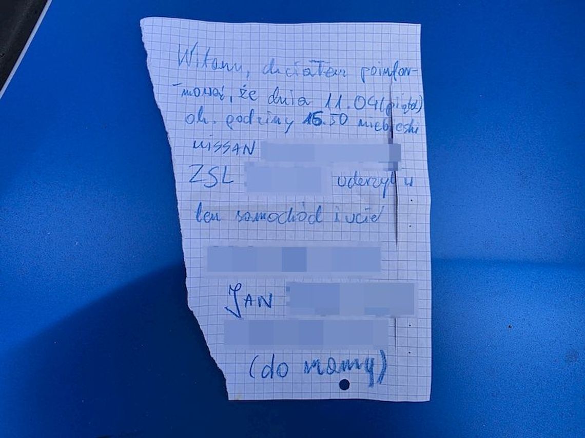 11-latek widział, jak sprawca kolizji ucieka. Kredką zapisał przebieg zdarzenia