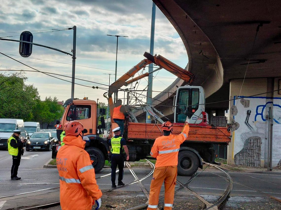 Awaria trakcji tramwajowej w centrum Gdańska. Wprowadzono komunikację zastępczą zerwanie trakcji tramwajowej w Gdańsku, ul. Okopowo w Gdańsku - zerwana trakcja tramwajowa