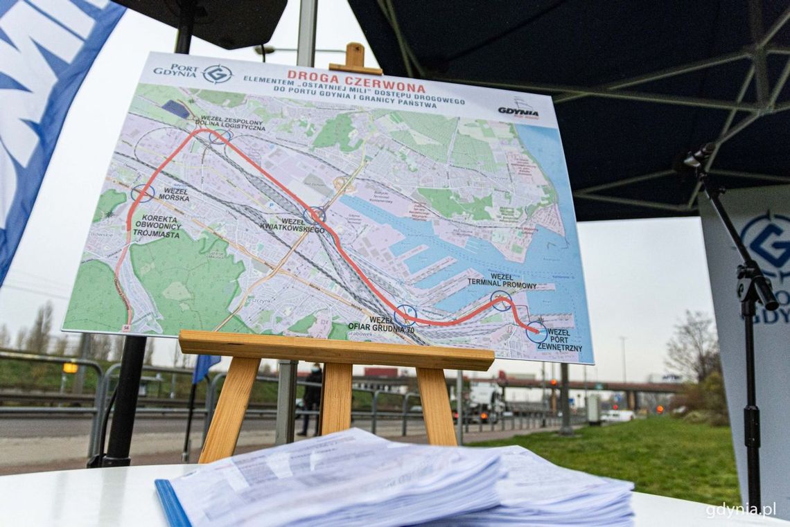 planowany przebieg Drogi Czerwonej w Gdyni