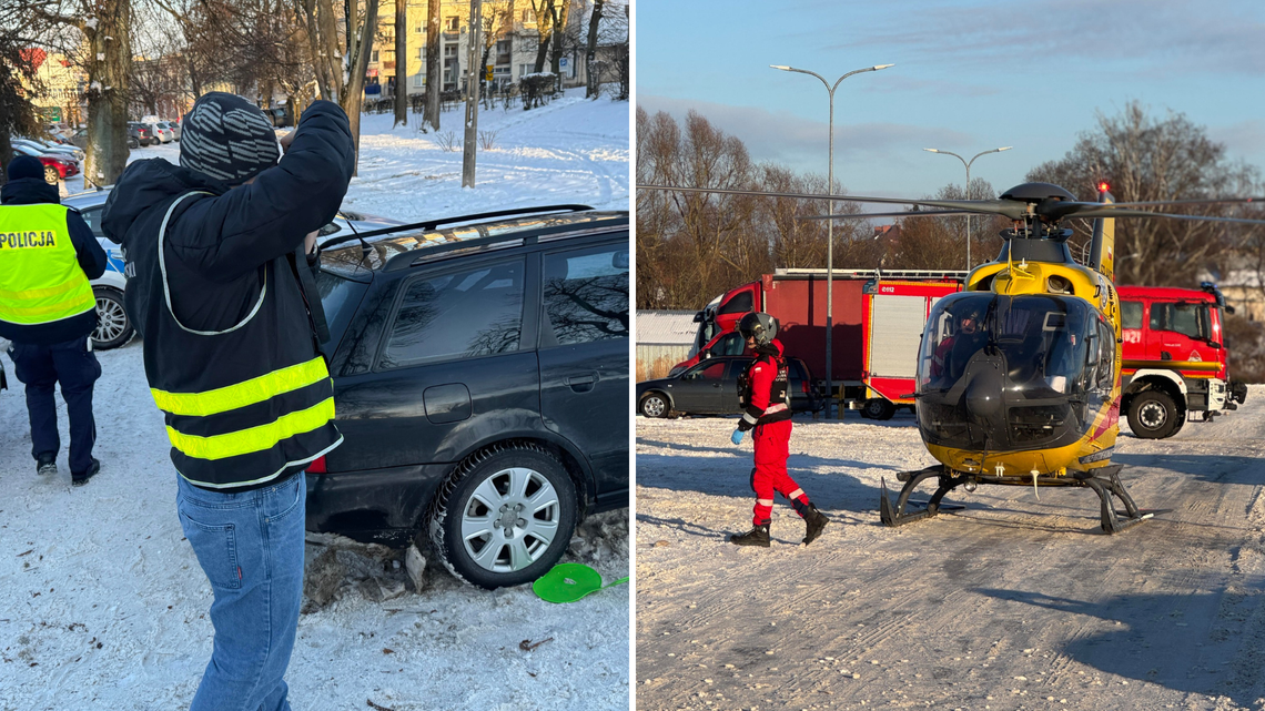 Bytów: 10-latek zjeżdżał z górki i uderzył w samochód. Interweniował śmigłowiec LPR Bytów: 10-latek zjeżdżał z górki i uderzył w samochód. W akcji śmigłowiec LPR!