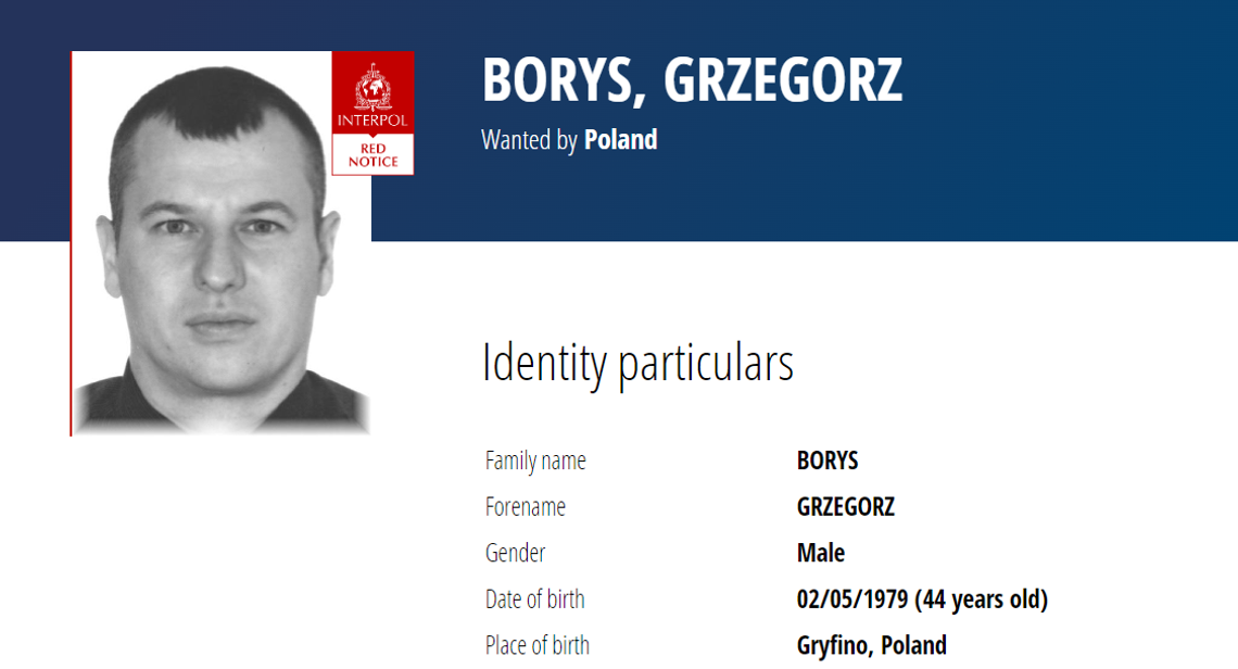 Czerwona nota Interpolu wystawiona za Grzegorzem Borysem