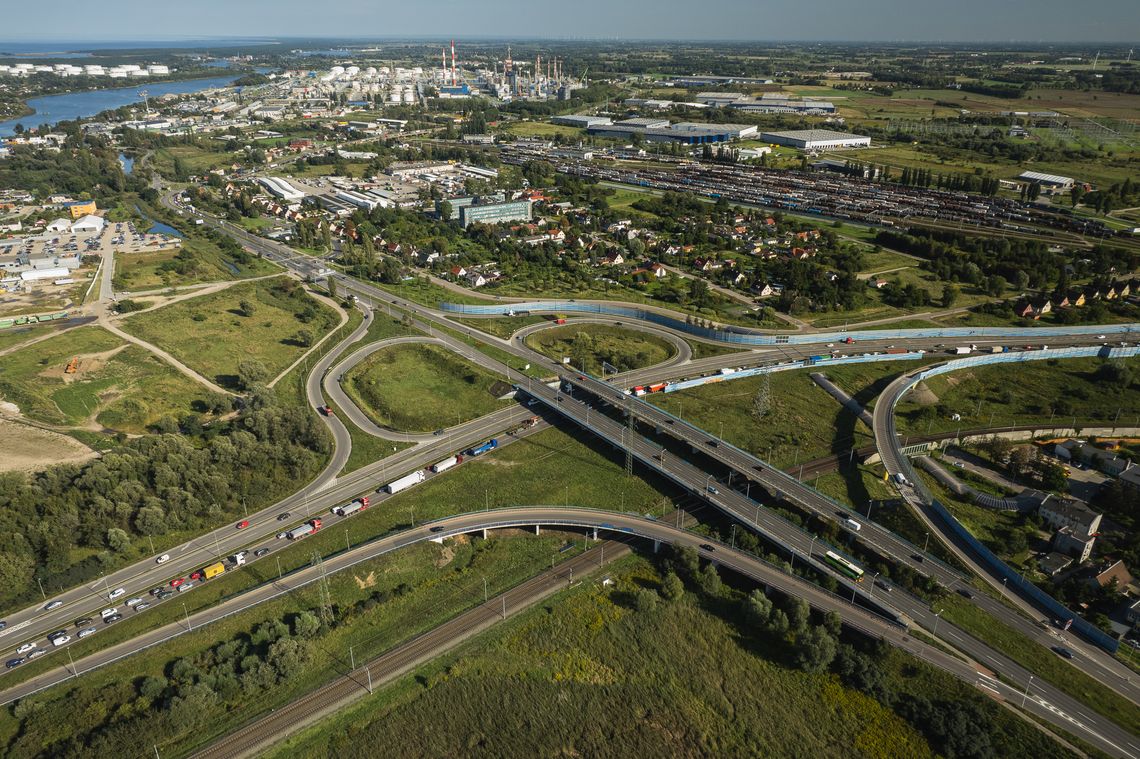 węzeł Elbląska w Gdańsku i korek na Trasie Sucharskiego