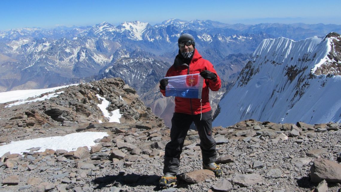 Przemysław Lebiedziński na szczycie Aconcagua