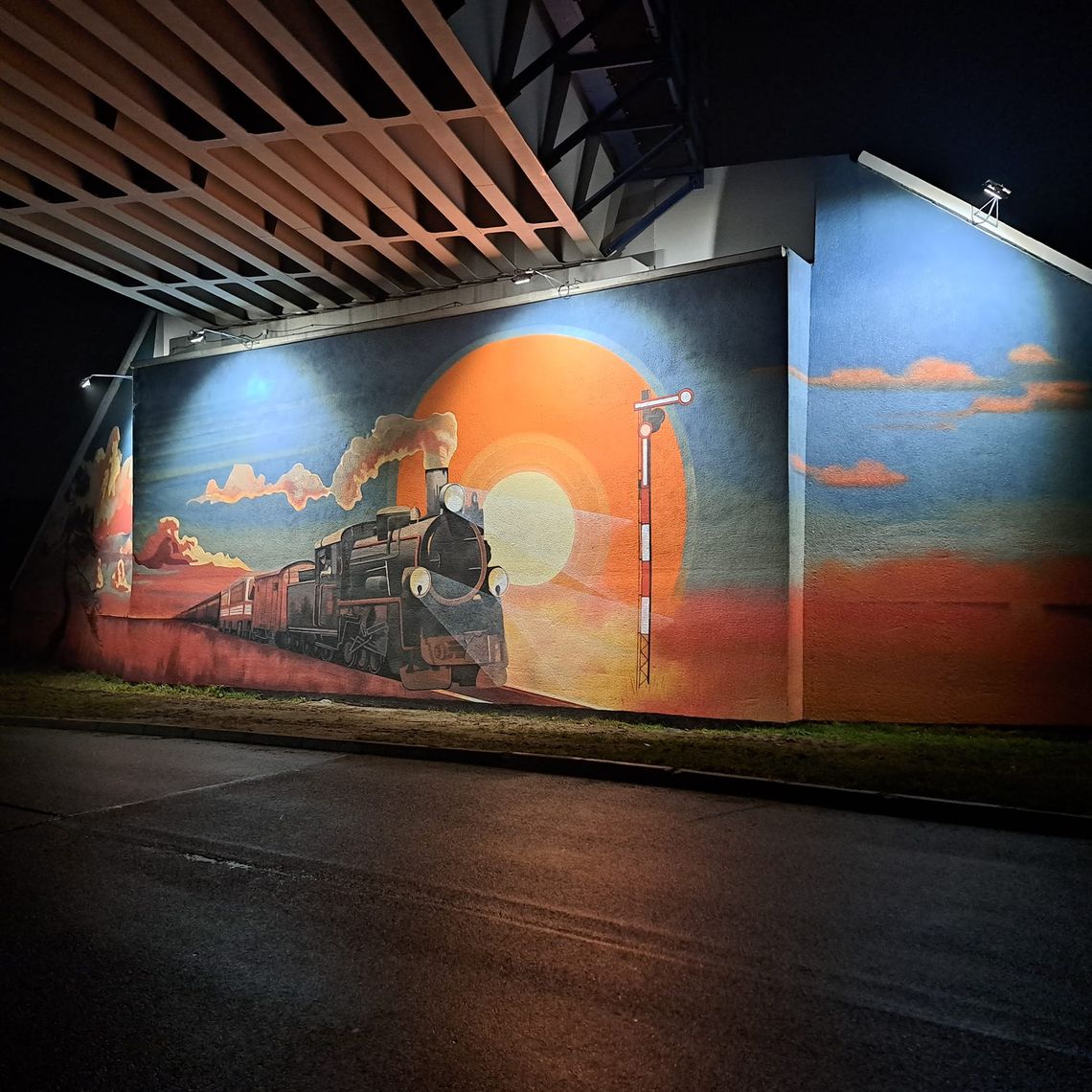 mural, parowóz, Lisewo Malborskie