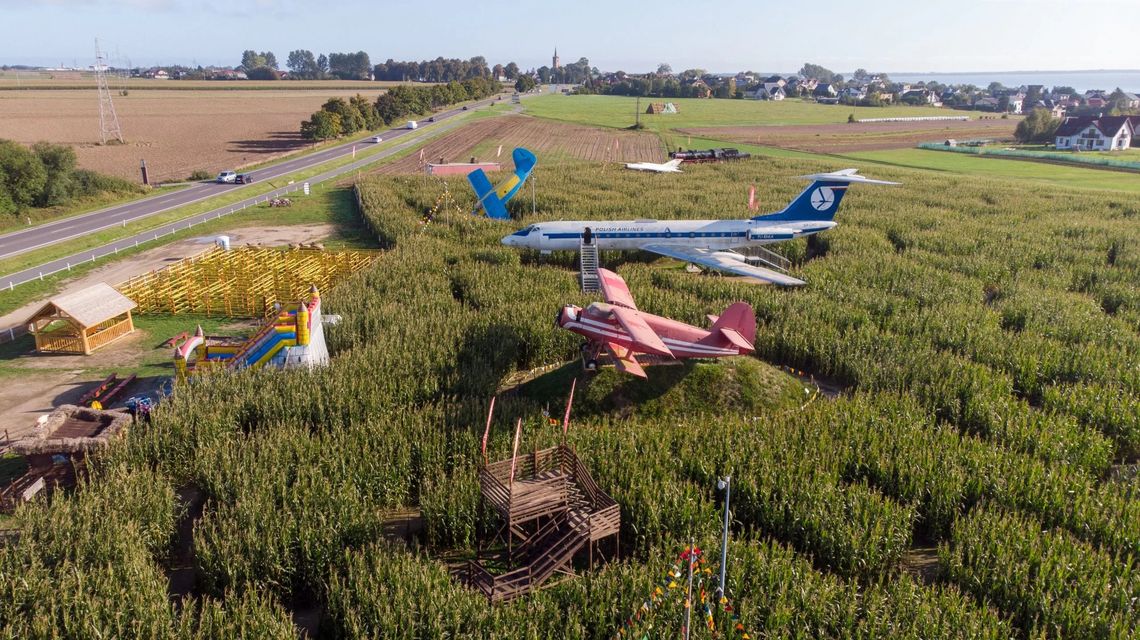 Niezwykły labirynt koło Pucka. Samoloty i autobus do góry nogami w polu kukurydzy