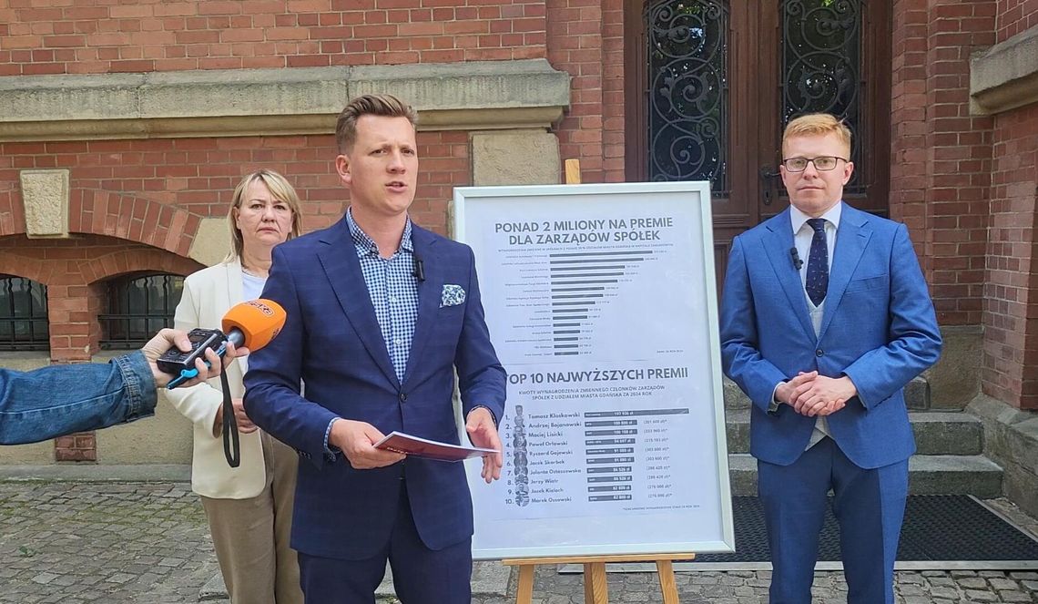 PiS krytykuje premie w spółkach. Miasto Gdańsk: Wszystko zgodnie z prawem konferencja radnych PiS w sprawie premii dla zarządów gdańskich spółek, Gdańsk 2026