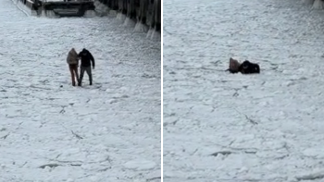 W Sopocie spacerowali po zamarzniętym Bałtyku. Lód się po nimi załamał