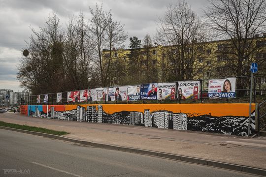 mural przedstawiający budowę osiedla na Morenie, Gdańsk 2024