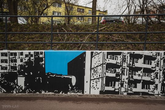 mural przedstawiający budowę osiedla na Morenie, Gdańsk 2024