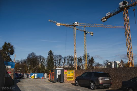 budowa nowego budynku na terenie po dawnym dworze migowskim, Gdańsk 2024