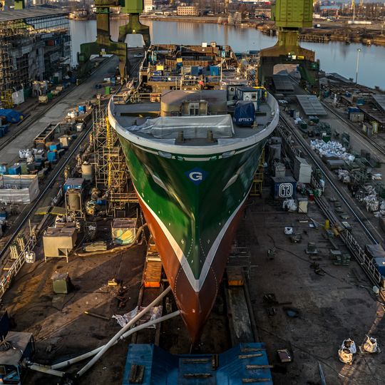 Trawler Hargun tuż przed wodowaniem w Karstensen Shipyard Poland