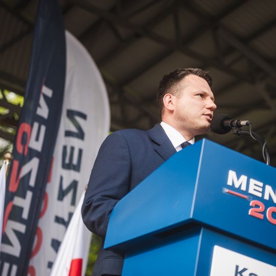 Sławomir Mentzen na spotkaniu z wyborcami w Kartuzach, 2025