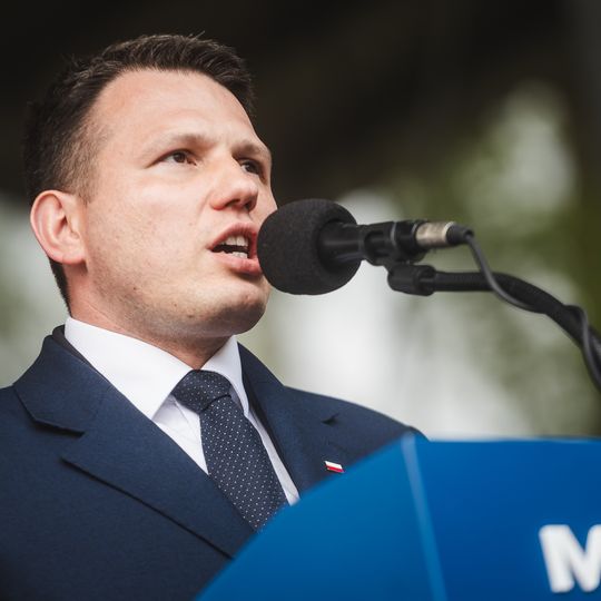 Sławomir Mentzen na spotkaniu z wyborcami w Kartuzach, 2025