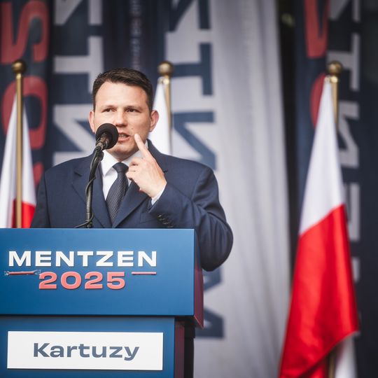Sławomir Mentzen na spotkaniu z wyborcami w Kartuzach, 2025