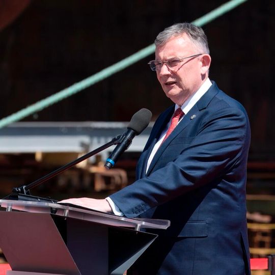 wodowanie i chrzest okrętu rozpoznawczego Jerzy Różycki