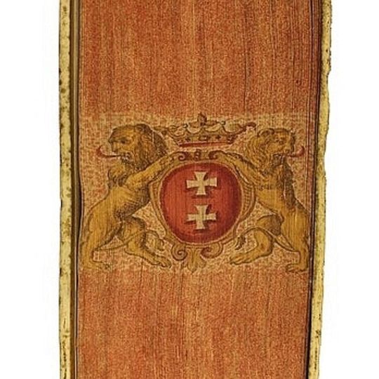 herb Gdańska namalowany na brzegach kart księgi prezydującego burmistrza Johanna Ernsta von der Linde, 1716-1717, ze zbiorów Archiwum Państwowego w Gdańsku, sygn. 300,1/114
