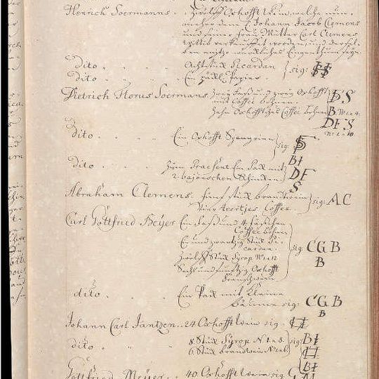 spis towarów transportowanych z Bourdeaux na gdańskim statku Freundschaft zatrzymanym przez Anglików, 1748 r., ze zbiorów Archiwum Państwowego w Gdańsku, sygn. 300,1/143a