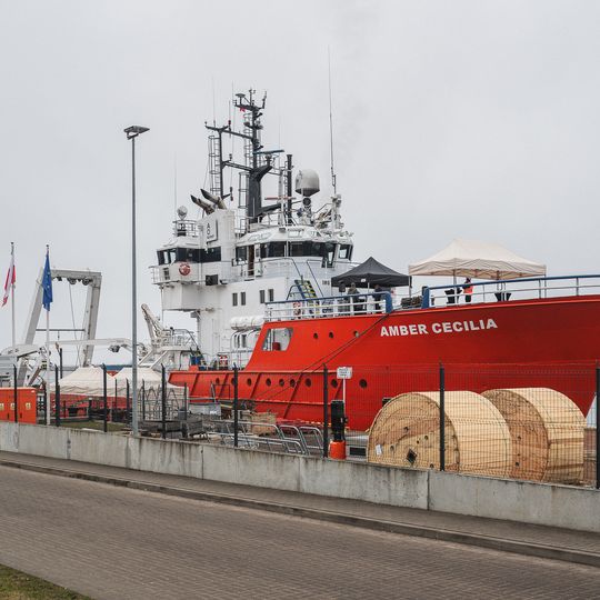 wizyta Andrzeja Domańskiego i Arkadiusza Marchewki na pokładzie statku Amber Cecylia, Gdańsk 2026