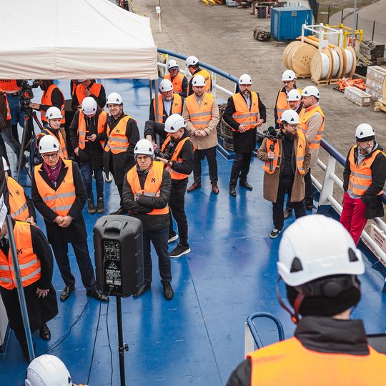 wizyta Andrzeja Domańskiego i Arkadiusza Marchewki na pokładzie statku Amber Cecylia, Gdańsk 2026