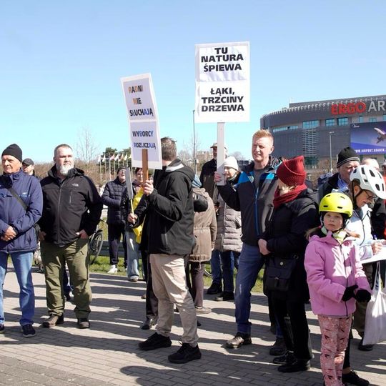 protest pod Ergo Areną w obronie terenów zielonych, Sopot 2026
