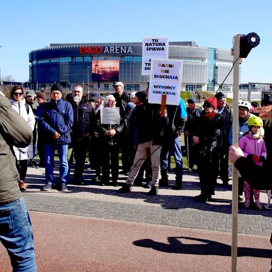 protest pod Ergo Areną w obronie terenów zielonych, Sopot 2026