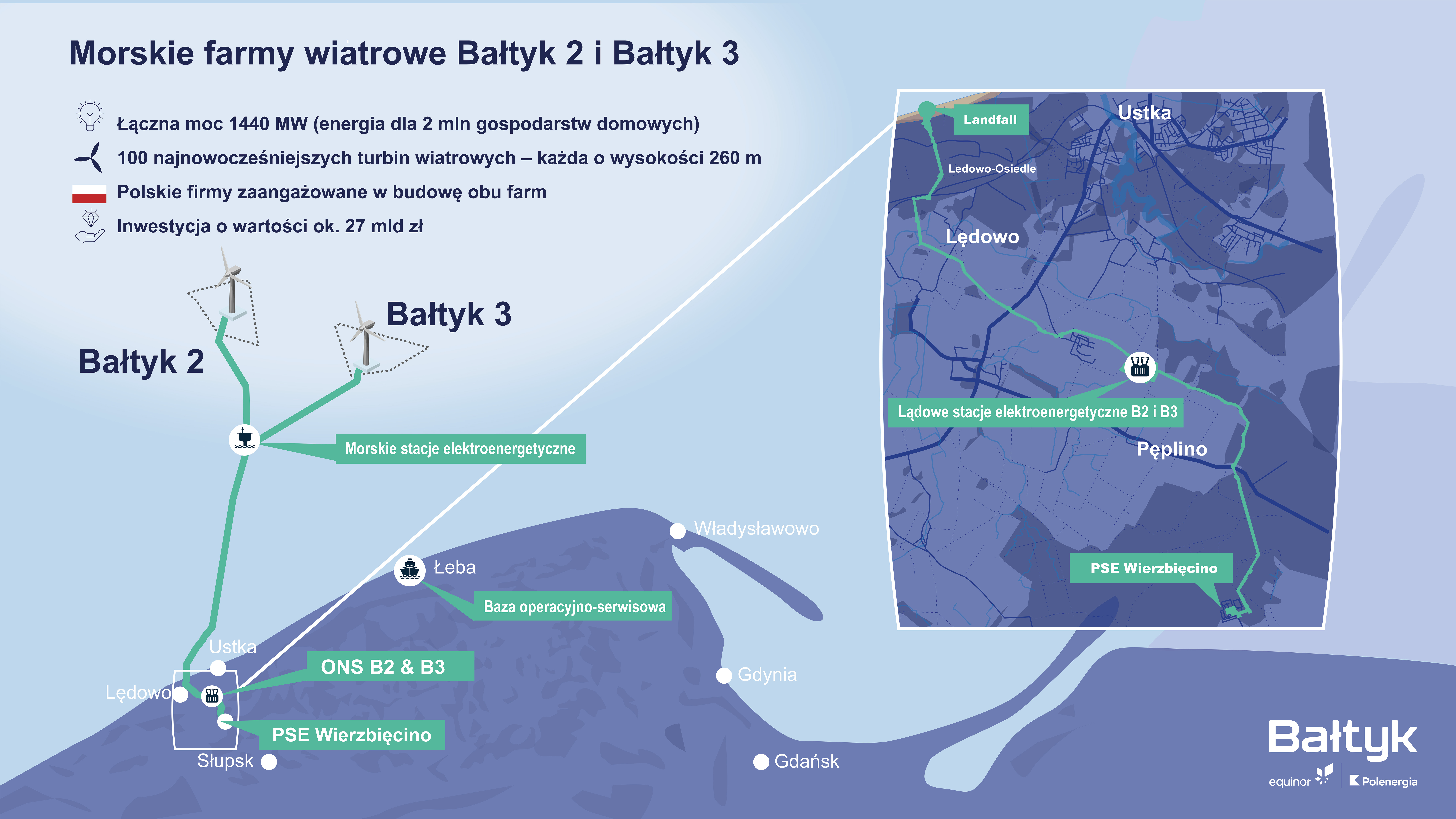 morskie farmy wiatrowe Bałtyk 2 i Bałtyk 3, mapa