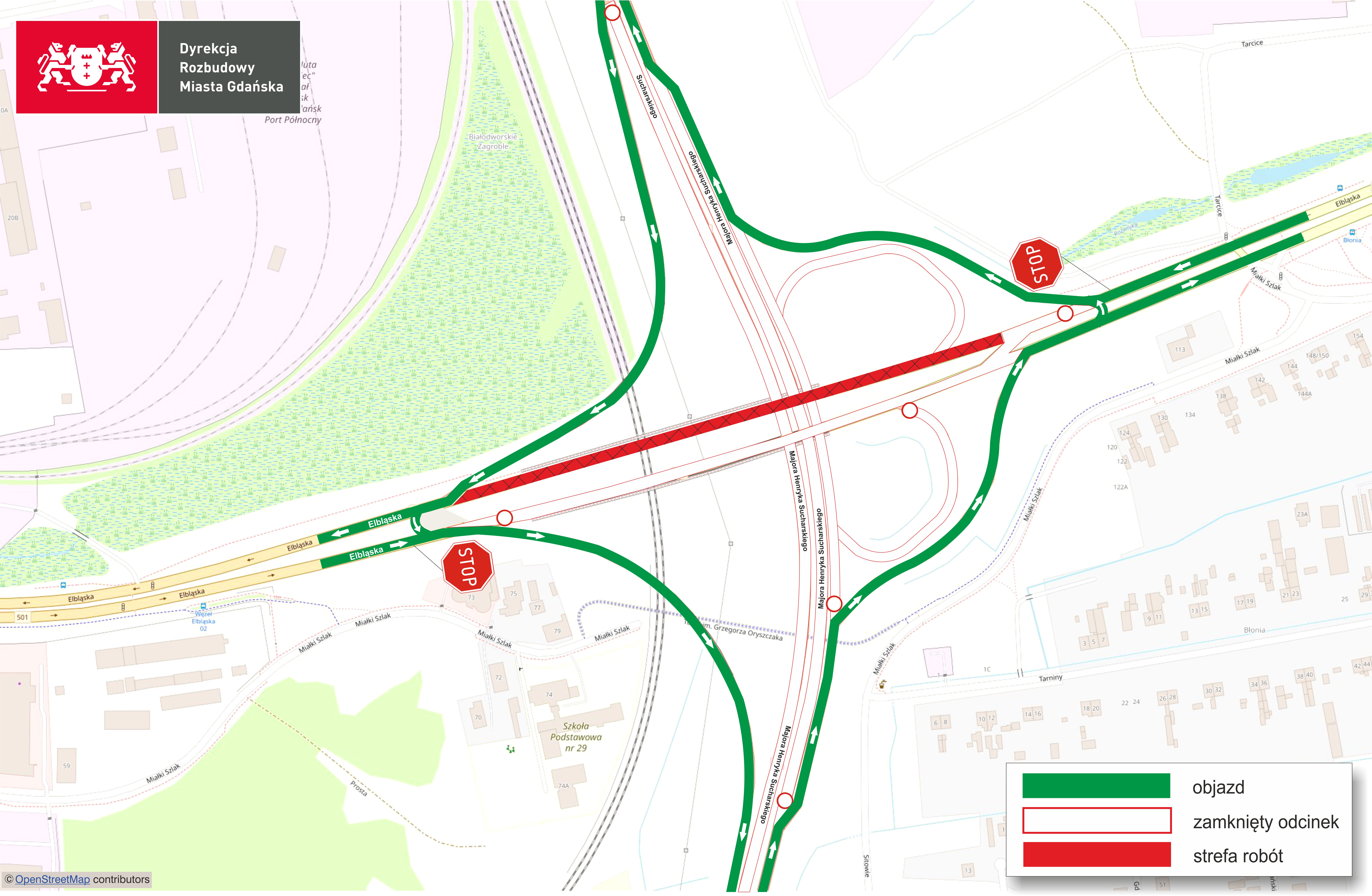mapa parc drogowych na ul. Elbląskiej w Gdańsku