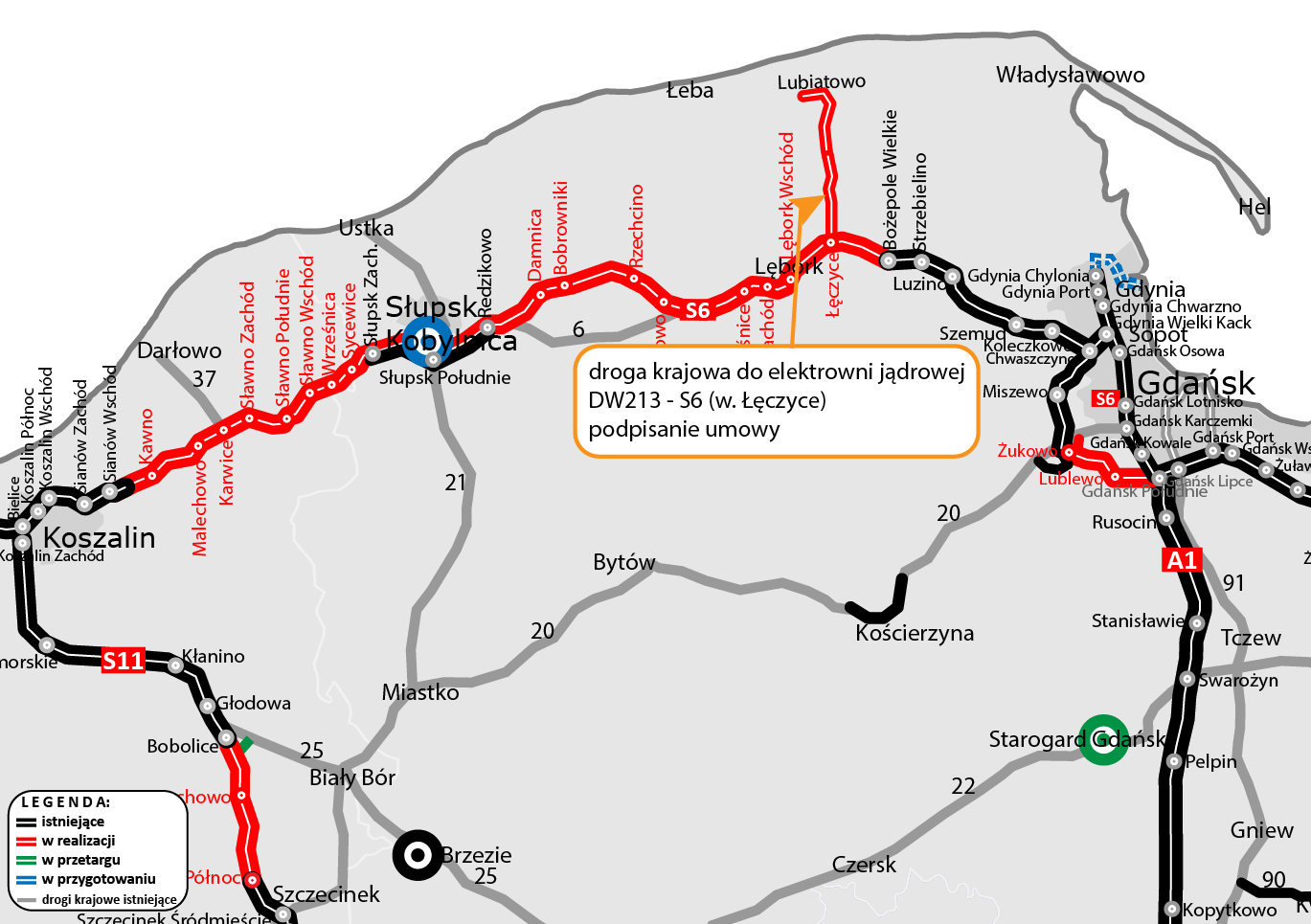 mapa z lokalizacją drugiego odcinka DK do PEJ