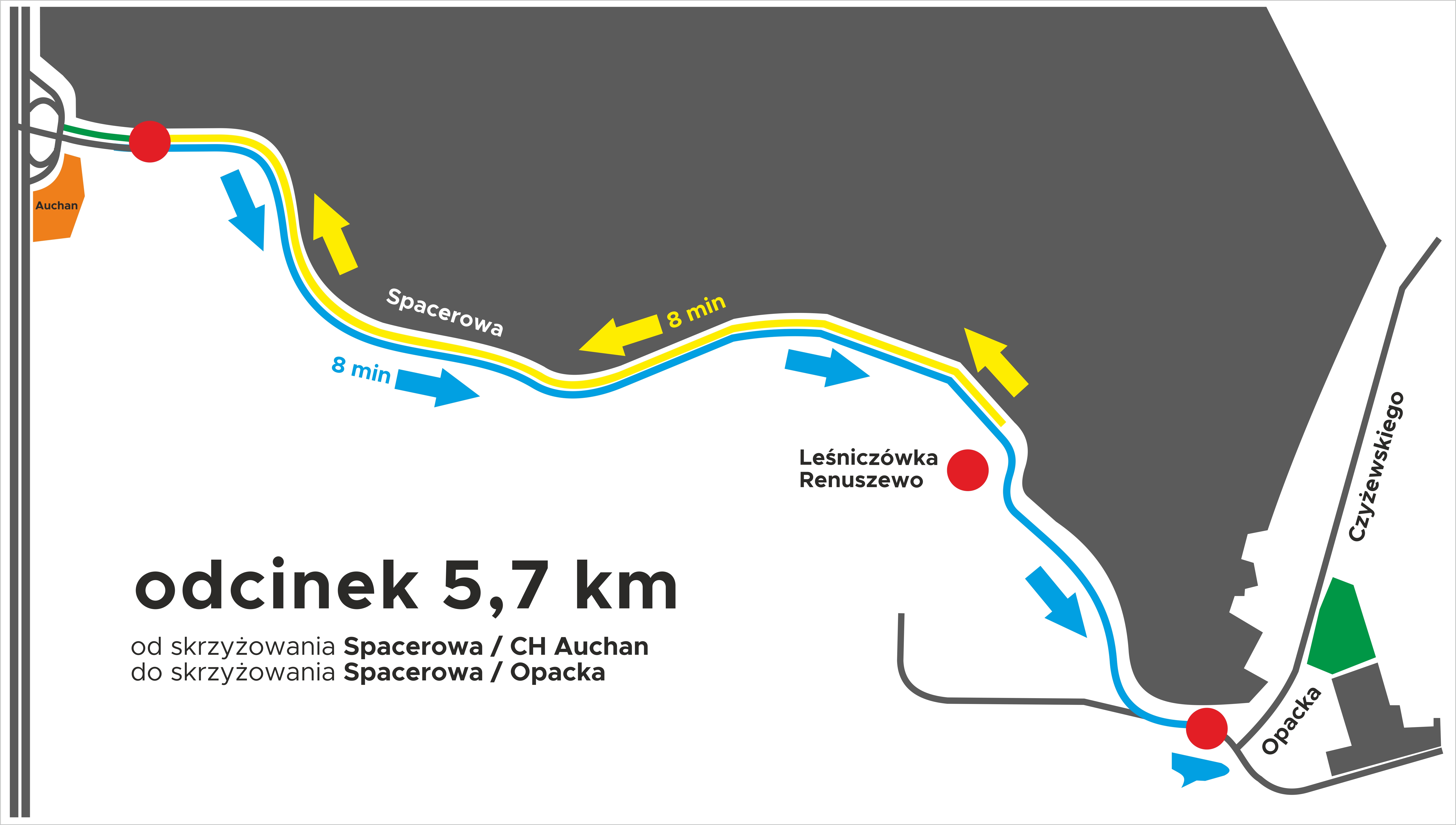wybrany wariant buspasa na ul. Spacerowej