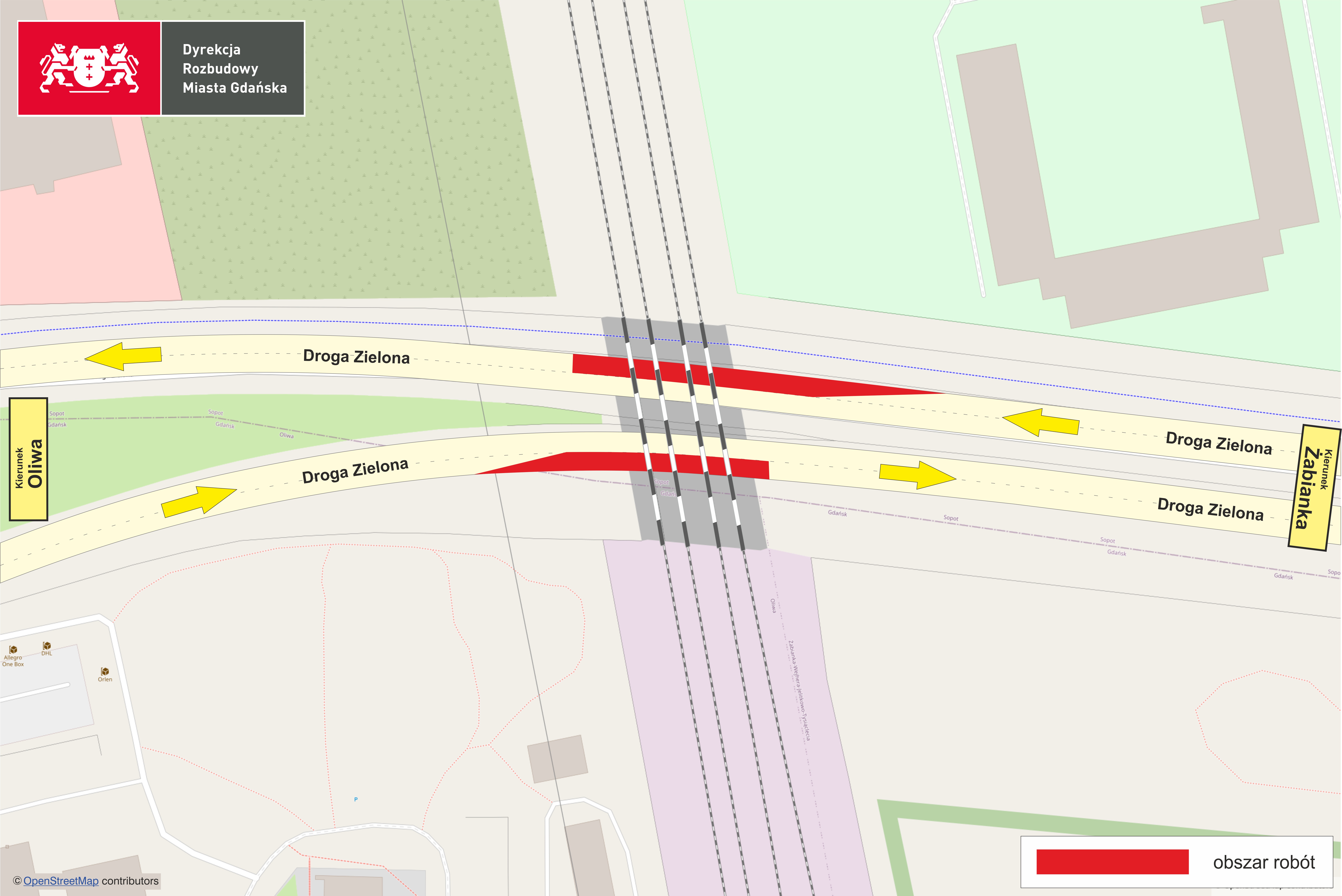 zmiana organizacji ruchu na Drodze Zielonej w Gdańsku, mapa