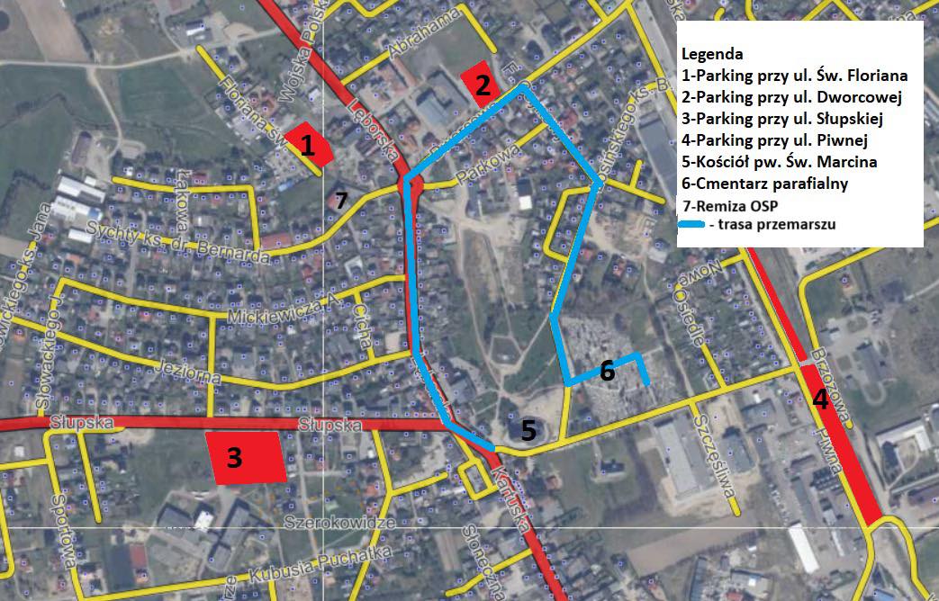 mapa uroczystości pogrzebowych druha Krystiana Dułaka
