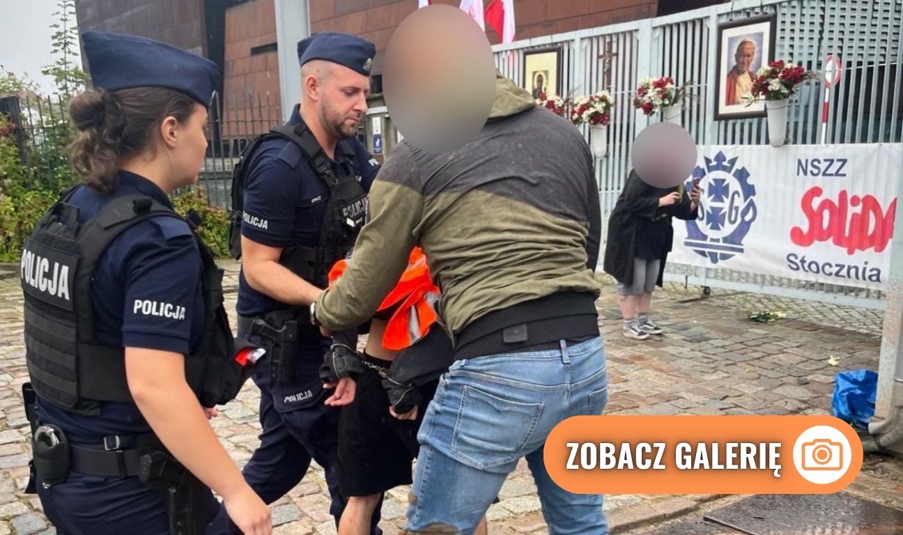 zatrzymanie aktywistów Ostatniego Pokolenia przy Bramie nr 2 Stoczni Gdańskiej