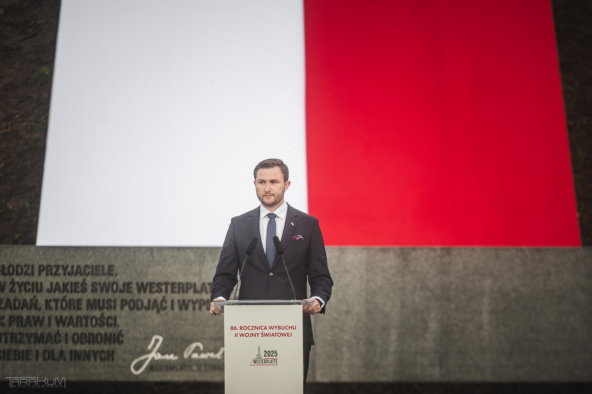 Piotr Grzelak na Westerplatte podczas obchodów 86. rocznicy wybuchu II wojny światowej