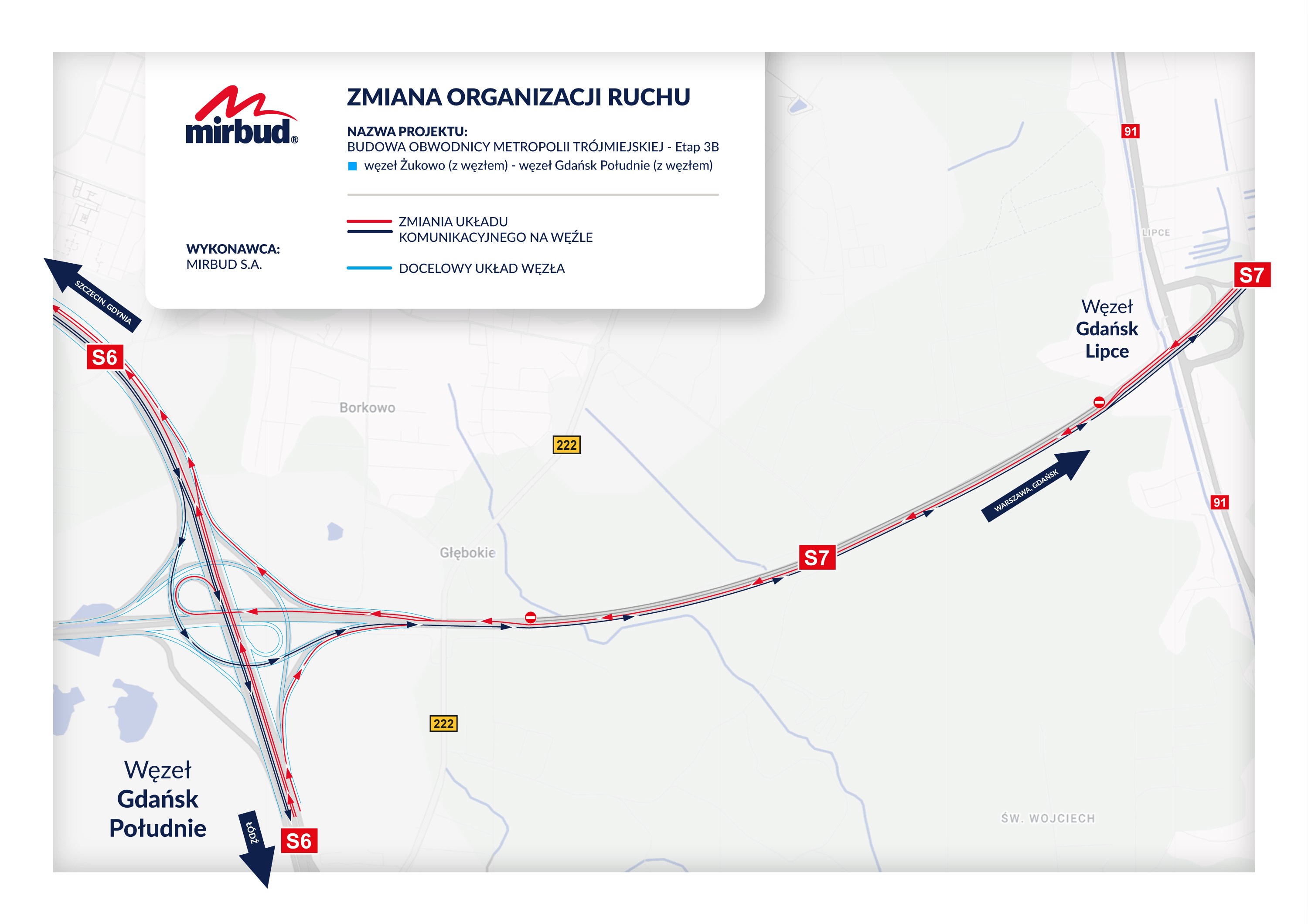 zmiana organizacji ruchu na Południowej Obwodnicy Gdańska, mapa