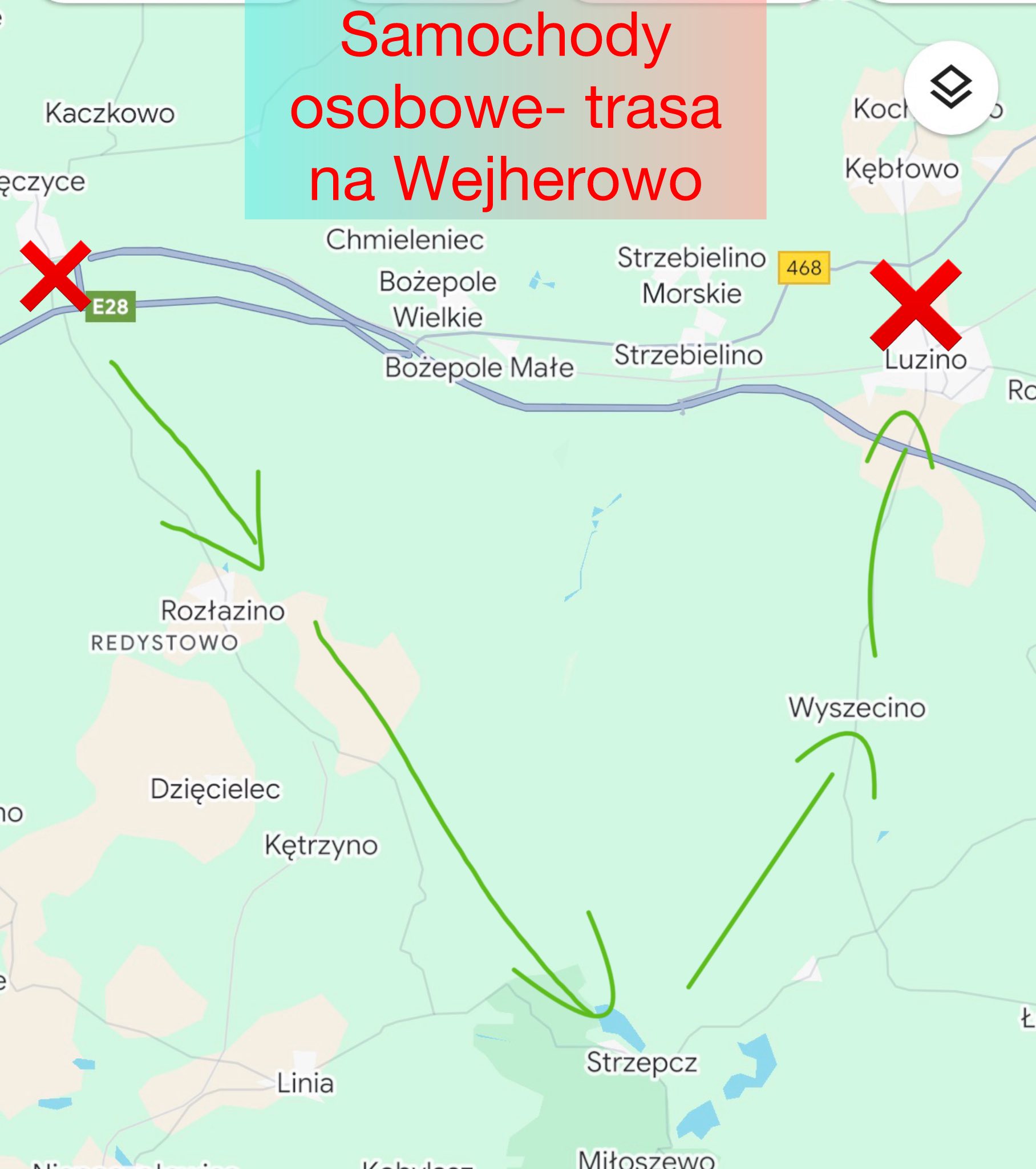 objazd w kierunku Wekjerowa po wypadku w Bożepolu Wielkim