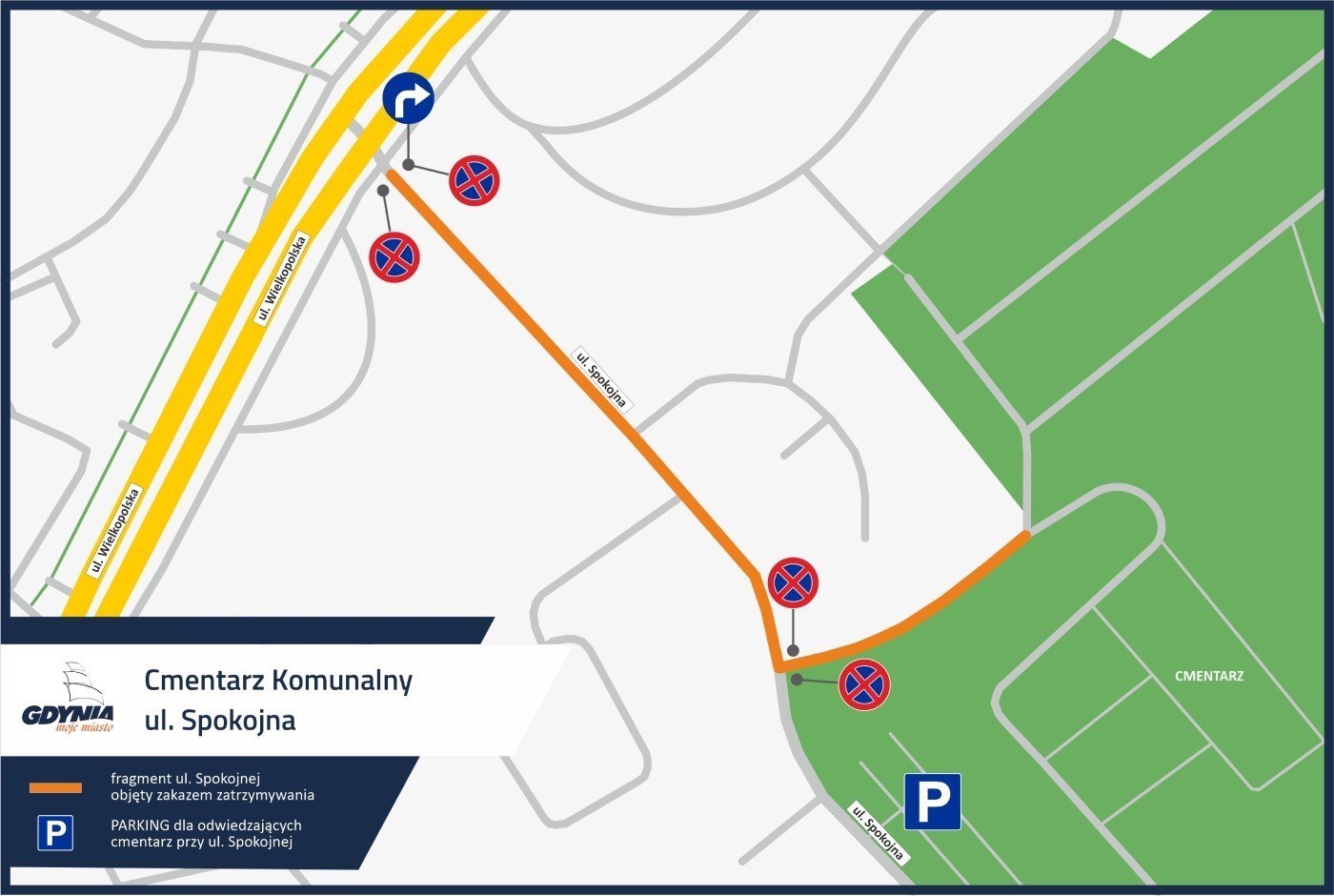 organizacja ruchu przy cmentarzu przy ul. Spokojnej w Gdyni