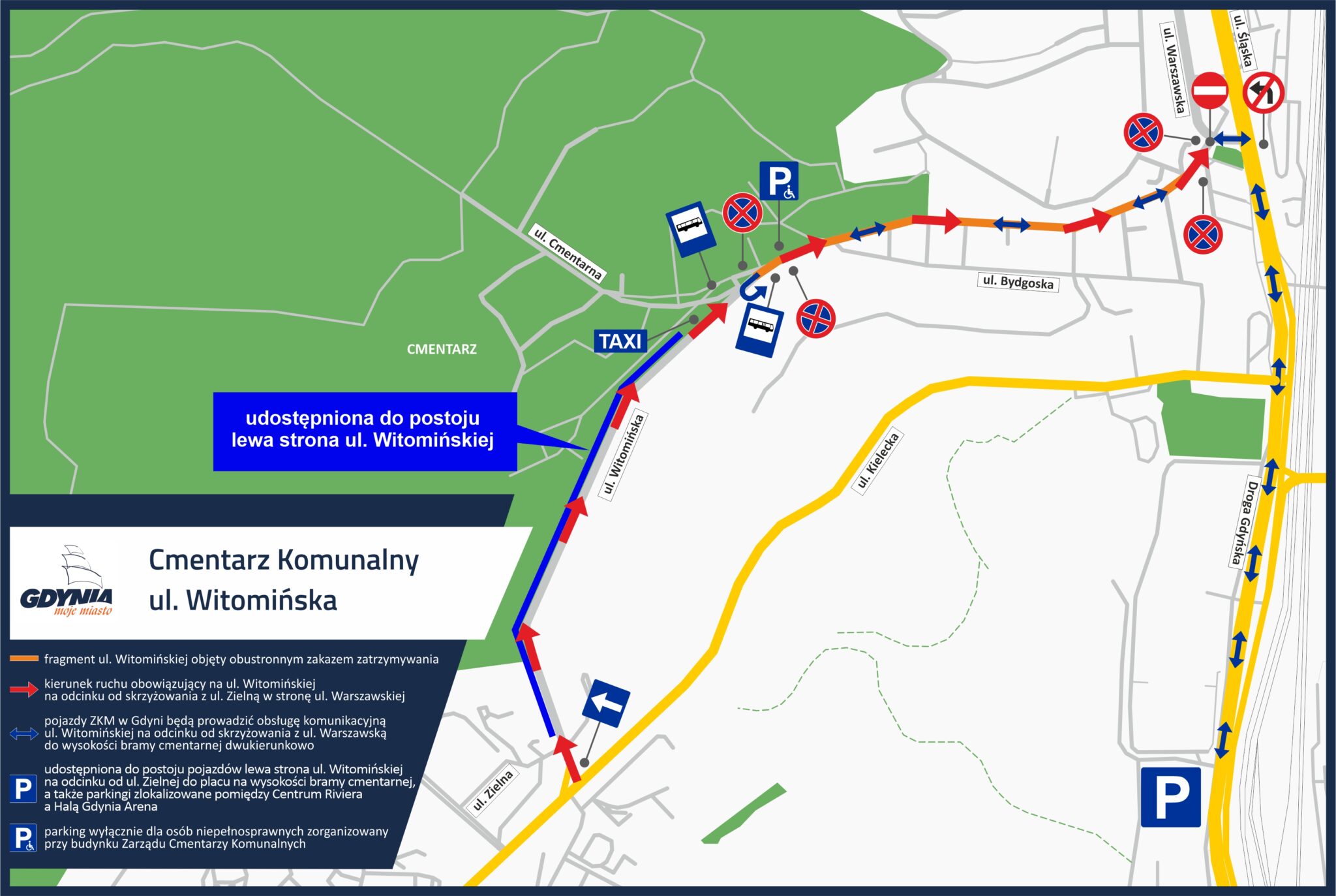 organizacja ruchu przy Cmentarzu Witomińskim w Gdyni