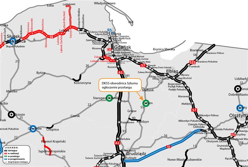 mapa obwodnicy Sztumu