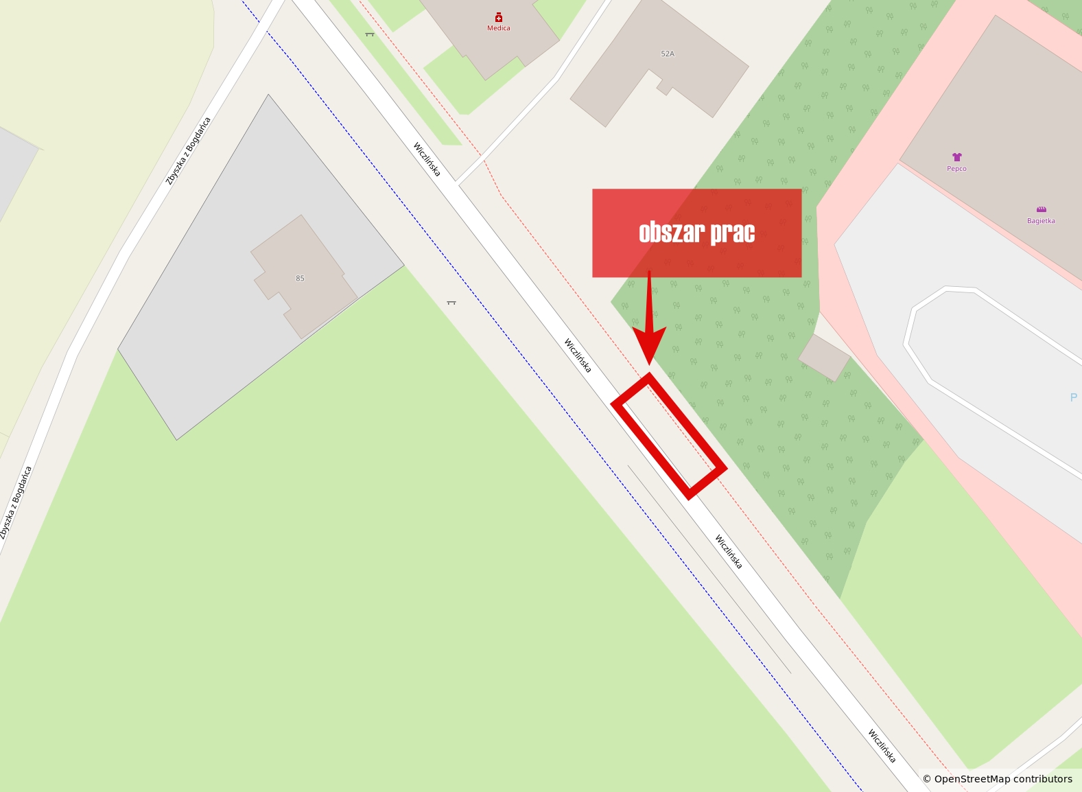 mapa czasowej organizacji ruchu na ul. Wiczlińskiej w Gdyni