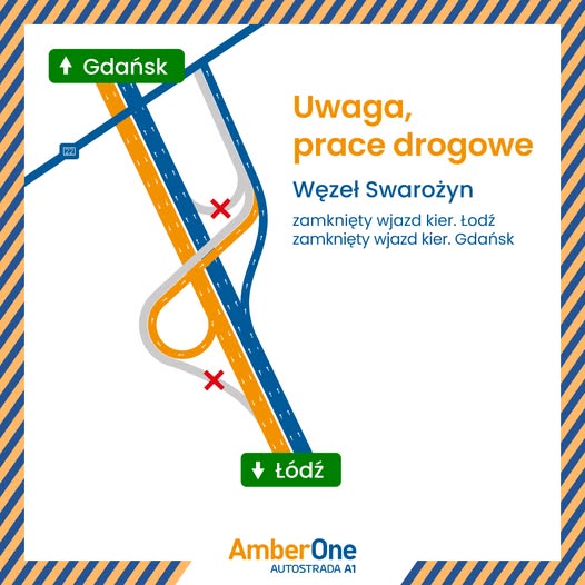 prace drogowe na autpstradzie A1, mapa utrudnień