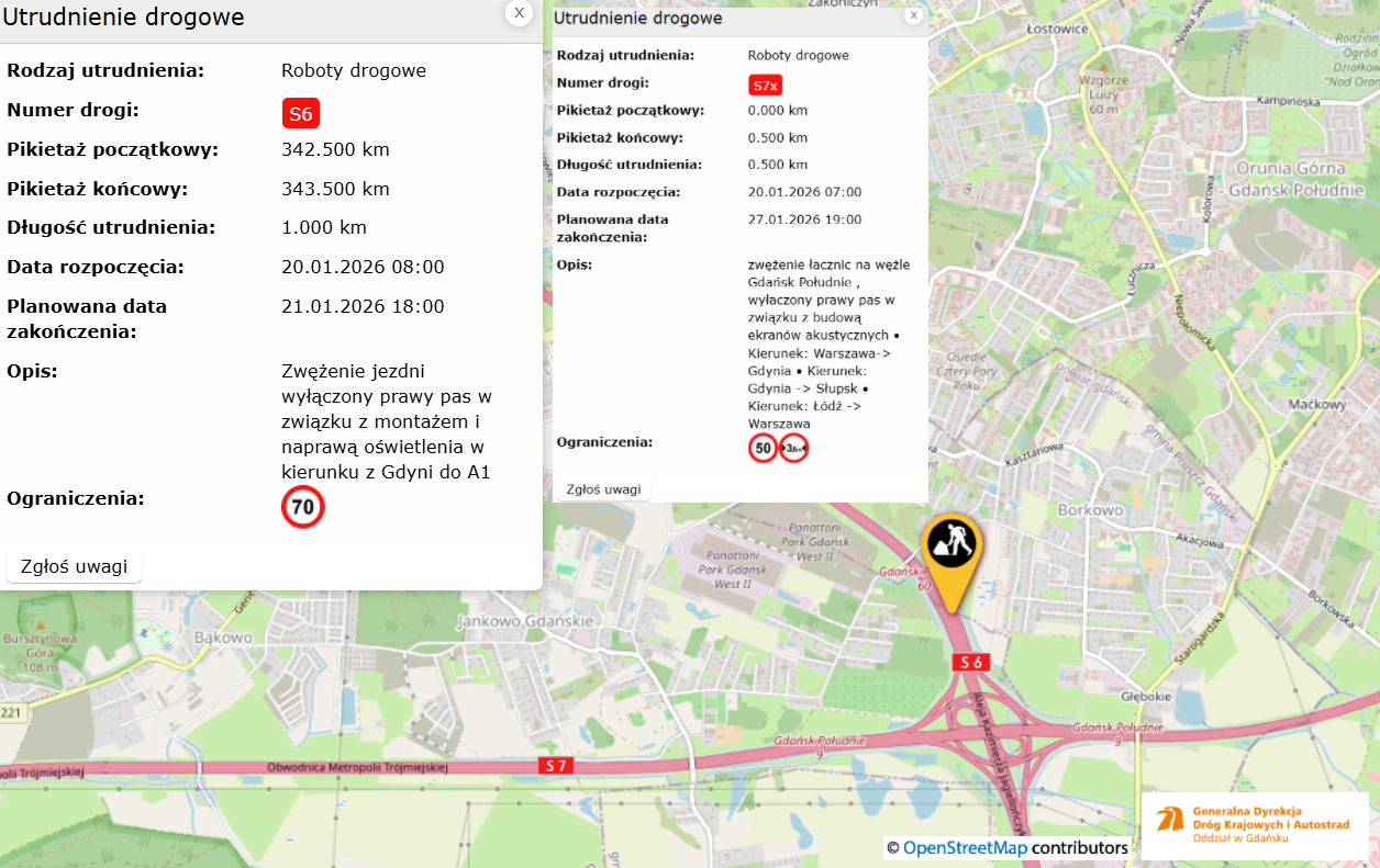 harmonogram utrudnień na S6, S7 i OMT